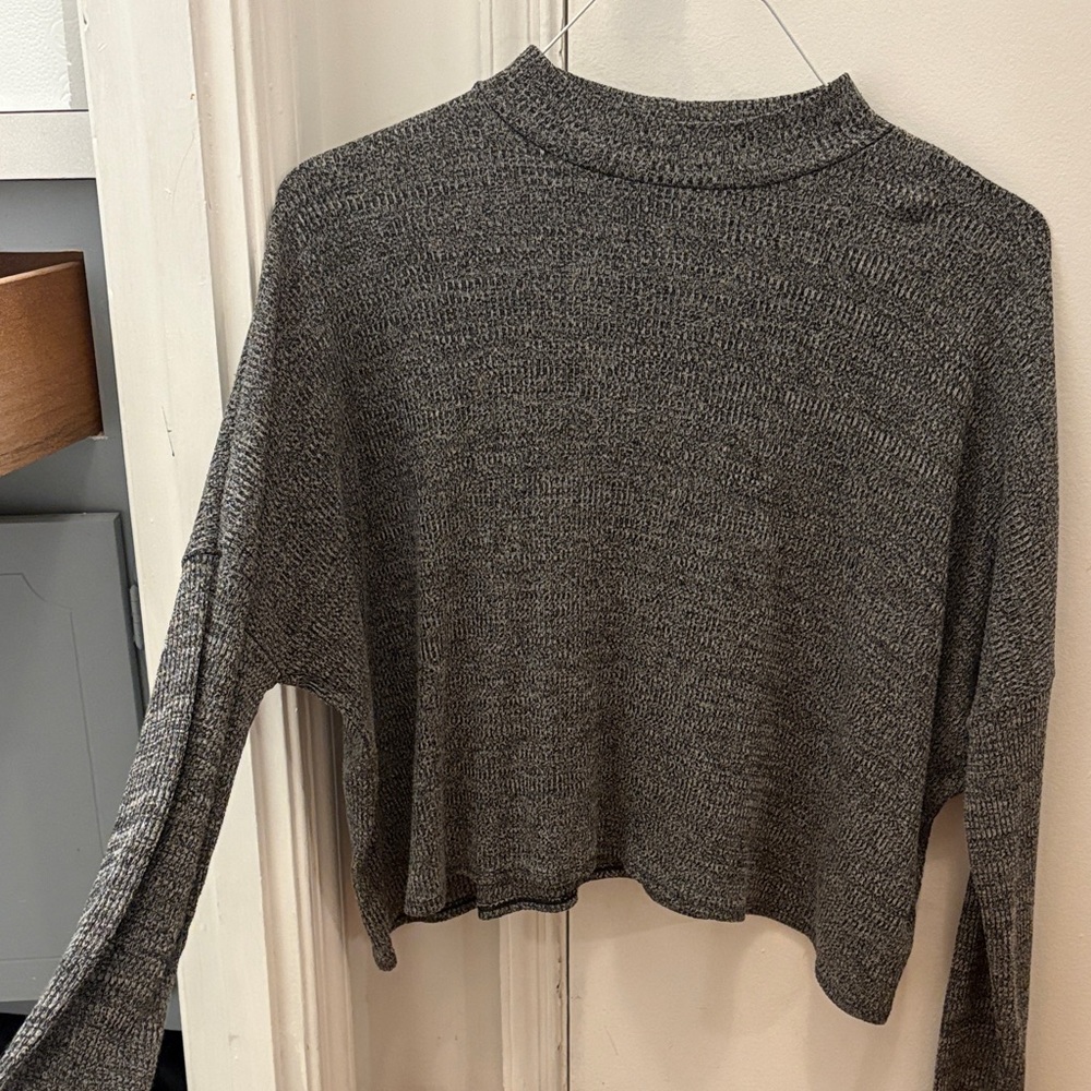 Divided Charcoal Ribbed Knit mock neck Top